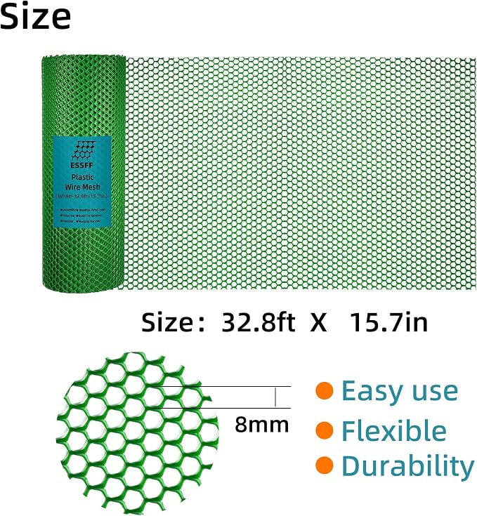 Decorative Plastic Garden Fence Netting, Green, 15.7 in x 32.8 ft Roll