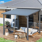 AECOJOY 10'x8' Pergola Hardtop Outdoor Gazebo for Patio, Small Heavy Duty Lean to Metal Pergolas and Gazebos Clearance, Wall-Mounted Grill Gazebo Galvanized Steel Patio Roof Awnings for Patio, Decks