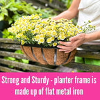 LaLaGreen Deck Railing Planter Boxes (16 Inch, 2 Pack) Black Metal Rectangular Hanging Planters with Coco Liner, Adjustable Flower Planter Box Brackets for Plants Fence Balcony Patio Porch Over Rail