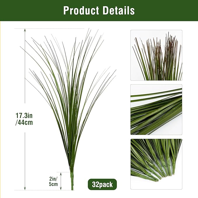Artificial Wheat Grass Greenery Stems, 32 Pack, 17.3 Inch Green Plastic