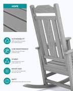 SERWALL Oversized Rocking Chair Set of 2 Outdoor, HDPE Outdoor Rocking Chair Set of 2, Space Gray