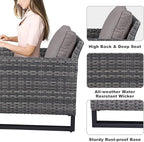 Patio Sectional Furniture Set with Fire Pit Table: 10 Pieces Wicker Patio Conversation Set with L Shaped Sofa, Outdoor Swivel Glider Rocker, Rattan Club Chairs, Ottomans, Removable Cushions Grey