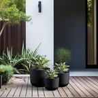 Kante 13",11",9" Dia Black Round Planters (Set of 3), Outdoor Indoor Modern Planter Pots, Lightweight, Weather Resistant, Seamless with Drainage Hole