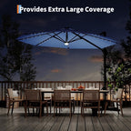 Garvee 10 ft Cantilever Patio Umbrella with Solar Lights, 360° Rotation Offset Umbrella, Easy Crank & Tilt Adjustment, UV Protection for Backyard, Poolside, Deck -Navy Blue