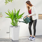 Outsunny 22.8 Inch Tall Planters for Outdoor Plants, Set of 3 Plastic Flower Pots with Stone Finish and Wheels, Stackable Tapered Planters with Drainage Hole for Indoor Plants, Front Porch, White