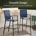 Best Choice Products Outdoor Bar Stools Set of 2, Bar Height, Patio Furniture, All Weather Mesh Design w/Armrest - Black/Navy