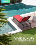 Outdoor Lounge Chairs Set of 2, Aluminum Patio Chaise Lounge Chairs with 5-Position Recliner, Pool Lounge Chairs for Backyard, Poolside, Deck, Lawn (Red)