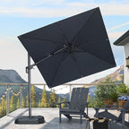 PURPLE LEAF 8' X 8' Tilting Patio Umbrella with Base Outdoor Cantilever Swivel Square Umbrella with Tilt Aluminum Offset Umbrella with 360-degree Rotation for Garden Deck Pool Patio Grey