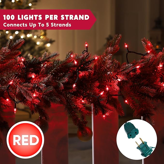 Indoor String Lights, 42.8 FT Red Incandescent Set with 200 T5 Bulbs