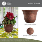 The HC Companies Sierra Round Self-Watering Pot - Lightweight Plastic Planter for Herbs & More - Durable Plant Pots for Indoor Plants & Outdoor Plants (7.5” Rustic Redstone, Pack of 1)