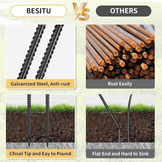 Garden Stakes: 36-Inch Black Steel Rebar Anchors, 16 Pack