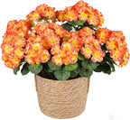 Artificial Fall Flowers for Outdoors, 6 Bundles Realistic Silk Fake Geraniums, No Fade Autumn Faux Plants for Hanging Baskets, Window Boxes, Planters - Porch, Patio, Garden Decor(Sunset)
