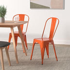 Nazhura Metal Dining Chair Farmhouse Tolix Style for Kitchen Dining Room Café Restaurant Bistro Patio, 18 Inch, Stackable, Waterproof Indoor/Outdoor (Sets of 4) (Orange, Steel Seat)
