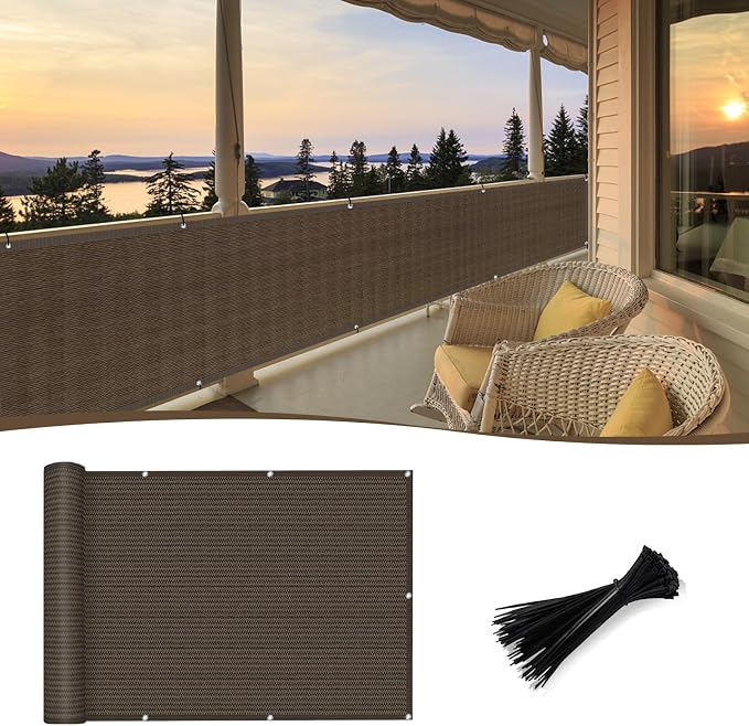 SUNNY GUARD Customized 3.3'x35' Brown Balcony Privacy Screen, 90% Shade by SUNNYGUARD
