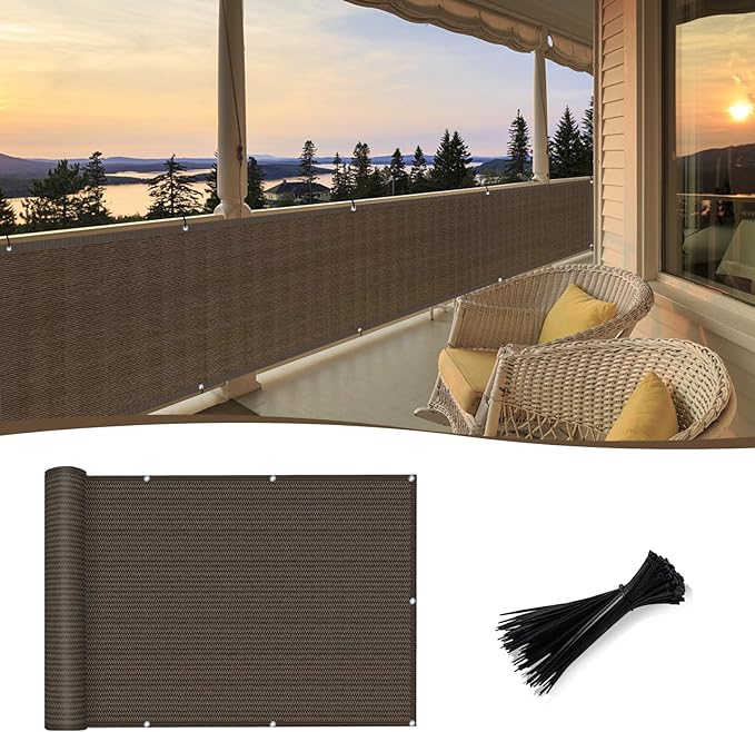 Sunny Guard Customized 3.3'x24' Brown Balcony Privacy Screen, 180 GSM by SUNNYGUARD