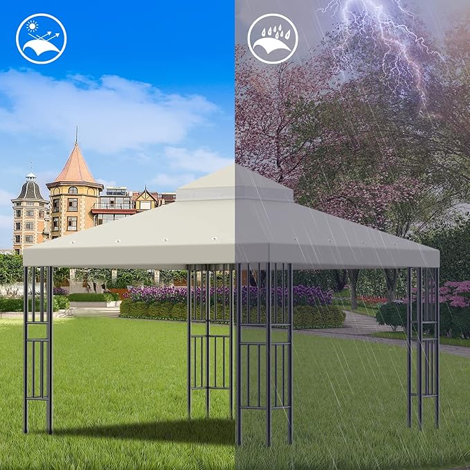 Sumfaller 10x10 FT Gazebo Replacement Canopy Top Cover – Beige