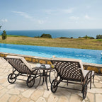 VINGLI Cast Aluminum Outdoor Chaise Lounge Chair with Wheels Set of 2, Patio Chaise Lounge with 3-Position Adjustable Backrest, Tanning Chair Reclining Chair for Poolside (2PCS, Bronze, with Cushion)