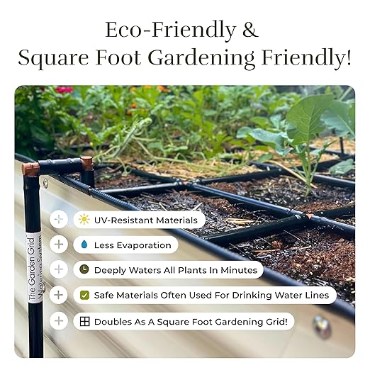 The Garden Grid | Garden Watering System for Raised Beds - But Better | Pre-Assembled, Waters Every Plant, 1-Min Setup, USA-Made, Lasts 5–10x Longer Than Drip Irrigation | Size: 4x4 - Dims: 44"x44"