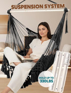 Chihee Hammock Chair Super Large Soft-Spun Cotton Rope Weaving Hanging Chair, Collapsible Strong Metal Spreader Bar Wide Seat Lace Stretch Swing Chairs Indoor Outdoor Garden Yard Theme Decoration