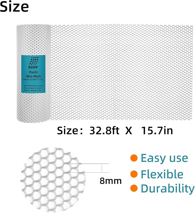 Decorative Fence Netting, 15.7 in x 32.8 ft White Polyethylene Roll