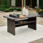 Signature Design by Ashley Brook Ranch Casual Outdoor Multi-use Table with 1 Fixed Shelf, Dark Brown & Gray
