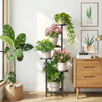 TOSKING 5 Tier Tall Plant Stand Indoor Outdoor, Heavy Duty Corner Shelf for Plants & Decor, Space Saving 3.9FT Metal Flower Pot Stand for Balcony, Garden, Living Room, Patio (Black, 47in)