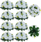 Artificial Flowers: White Faux Silk Rose Ball Centerpiece, 3-in-1