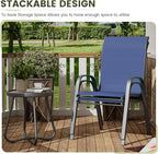 UDPATIO Patio Dining Set of 3, Outdoor Table and Chairs Set with Glass Table, 2 Stackable Patio Chairs with High Back, Outdoor Furniture Sets for Deck Garden Backyard Lawn Poolside (Blue)