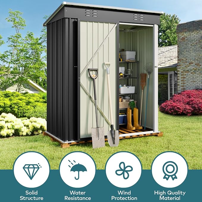 Storage Shed 5 x 3 ft Dark Gray Metal with Lockable Door