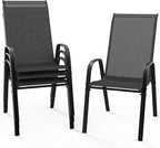 VINGLI Patio Chairs Set of 4 – Stackable Outdoor Dining Chairs with Comfortable Sling High Back Chairs and Armrests for Lawn, Poolside, Courtyard, Balcony, Garden, Black