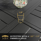 VICLLAX Round Patio Table with Adjustable Umbrella Hole for 8, All Weather Metal Outdoor Dining Table for Lawn Garden, 59.8" Outdoor Coffee Table, Black Tabletop