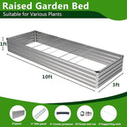 2PCS 10x3x1ft Galvanized Raised Garden Bed Kit, Galvanized Planter Raised Garden Boxes Outdoor, Large Metal Raised Garden Beds for Vegetables,Silver