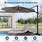 Garvee 10 ft Cantilever Patio Umbrella with Solar Lights, 360° Rotation Offset Umbrella, Easy Crank & Tilt Adjustment, UV Protection for Backyard, Poolside, Deck -Gray