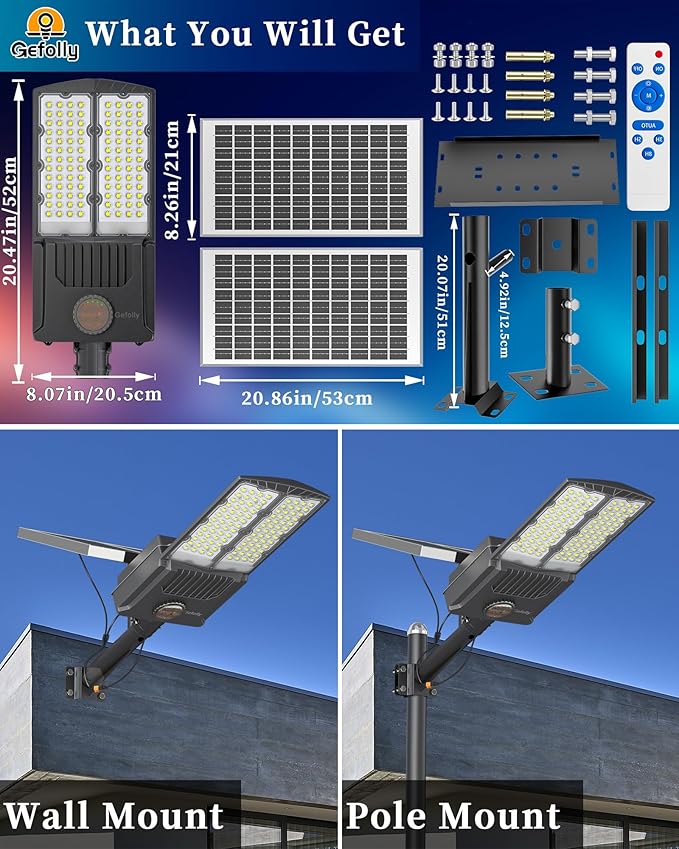 Solar Street Light 104 LED Outdoor Parking Lot Fixture with Remote