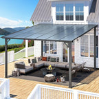 AECOJOY 12' x 12' Gazebo Outdoor Pergola for Patio, Large Wall-Mounted Hard Top Lean to Metal Gazebo Shelter Pergolas and Gazebos Clearance with Patio Roof, Heavy Duty Awnings for Backyard, Decks