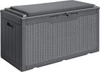 Devoko 100 Gallon Waterproof Large Resin Deck Box Outdoor Storage Box Indoor Lockable Storage Container with Cushion for Patio Furniture Garden Pool Cushions (Grey)