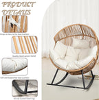 Shintenchi Egg Chair Outdoor, Oversized Outdoor Indoor Wicker Rocking Chair, Large PE Rattan Egg Rocking Chair with Cushion for Patio, Balcony, Backyard, Garden, Beige