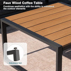 Metal Patio Furniture Set, 6 Pieces Outdoor Sectional Sofa Set with Side Table, L Shape Patio Conversation Set with Faux-Wood Tabletop, Outdoor Couch for Balcony, Porch, Backyard, Grey