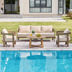 Patio Furniture Set, 4 Pieces Outdoor Furniture Patio Conversation Set with Washable Thick Cushions, Outdoor Couch Patio Sofa Set for Balcony, Porch, Backyard, Beige