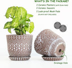 Gepege Ceramic Planter, 6 Inch Plant Pot with Drainage Holes and Saucers for Indoor Plants, Birthday for Women Mom