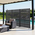 Casaphoria Metal Privacy Screen Outdoor, 72" H x 47" W Freestanding Decorative Privacy Screen for Patio Deck Balcony Garden with Stable Base, Black-Benjamin