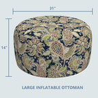 LVTXIII Outdoor Inflatable Ottoman, Fade-Resistant Round Footrest Stool D31”x H14”, Portable Patio Pouf for Garden Camping or Home Use, Paisley Sapphire Blue