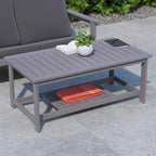 BizChair Two Tiered Commercial Grade Adirondack Coffee Table - Gray Finish Poly Resin Wood - All-Weather - Slatted Shelf Design