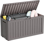 Outdoor Storage Box, Resin Deck Boxes Indoor and outdoor, Waterproof Storage Box Lockable Lid (Grey, 85 Gallon)