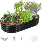 5X2.7X1 FT Oval Galvanized Metal Garden Raised Bed/Plant Box for Planting,32 Inches Diameter Iron Fire Pit Ring,Small Animal Fence-3 in 1 Modular Design in Black (Black, 60X32X11.5 Inches)