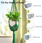 USLAI Macrame Plant Hanger Indoor Outdoor, Fits 3 to 6.5 inch Pots, Hanging Planter Holder with Beads and Tassels, Boho Home Decor, 35+35 Inch, Green (POTS NOT Included)