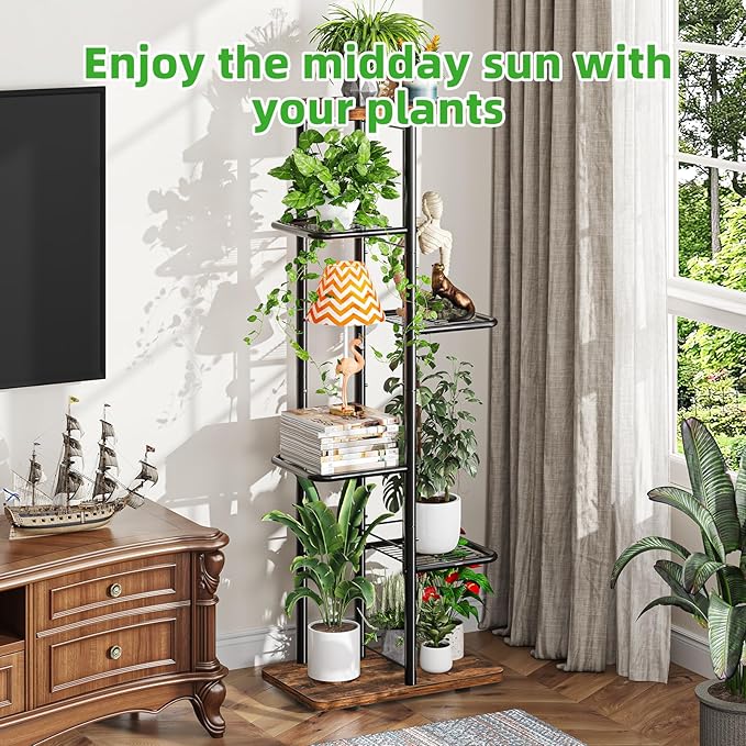 Plant Stand Indoor, Tall 6 Tier Metal Plant Shelf – Brown