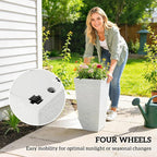 Outsunny 22.8 Inch Tall Planters for Outdoor Plants, Set of 3 Plastic Flower Pots with Stone Finish and Wheels, Stackable Tapered Planters with Drainage Hole for Indoor Plants, Front Porch, White