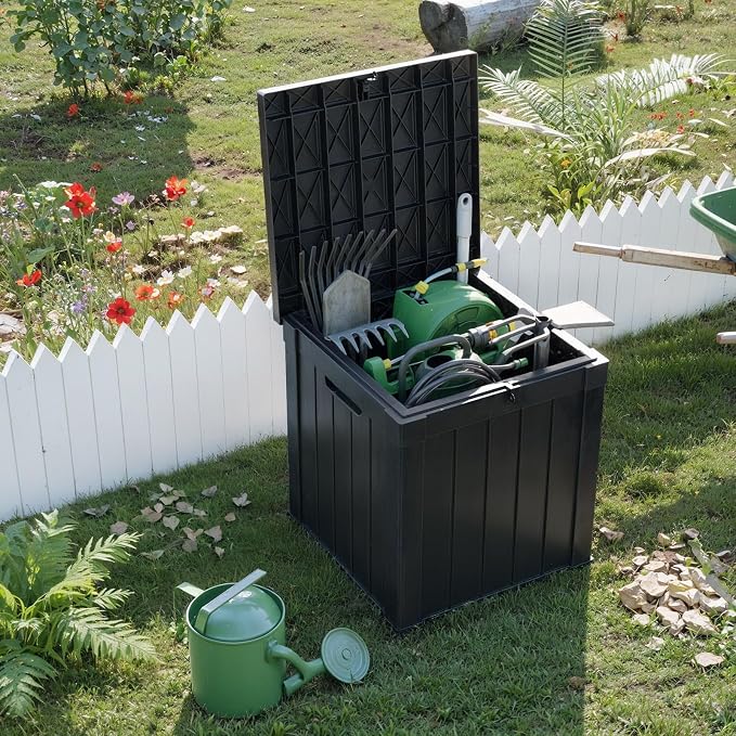 Deck Box 51 Gallon Black Resin Lockable Outdoor Storage Box