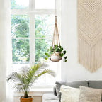 3 Pack Jute Macrame Plant Hanger Indoor 3 Different Sizes Hanging Planter Basket Flower Pot Holder with Wood Beads & No Tassels for Boho Home Decor, 23, 30, 35 Inch, Brown (Pot Not Included)